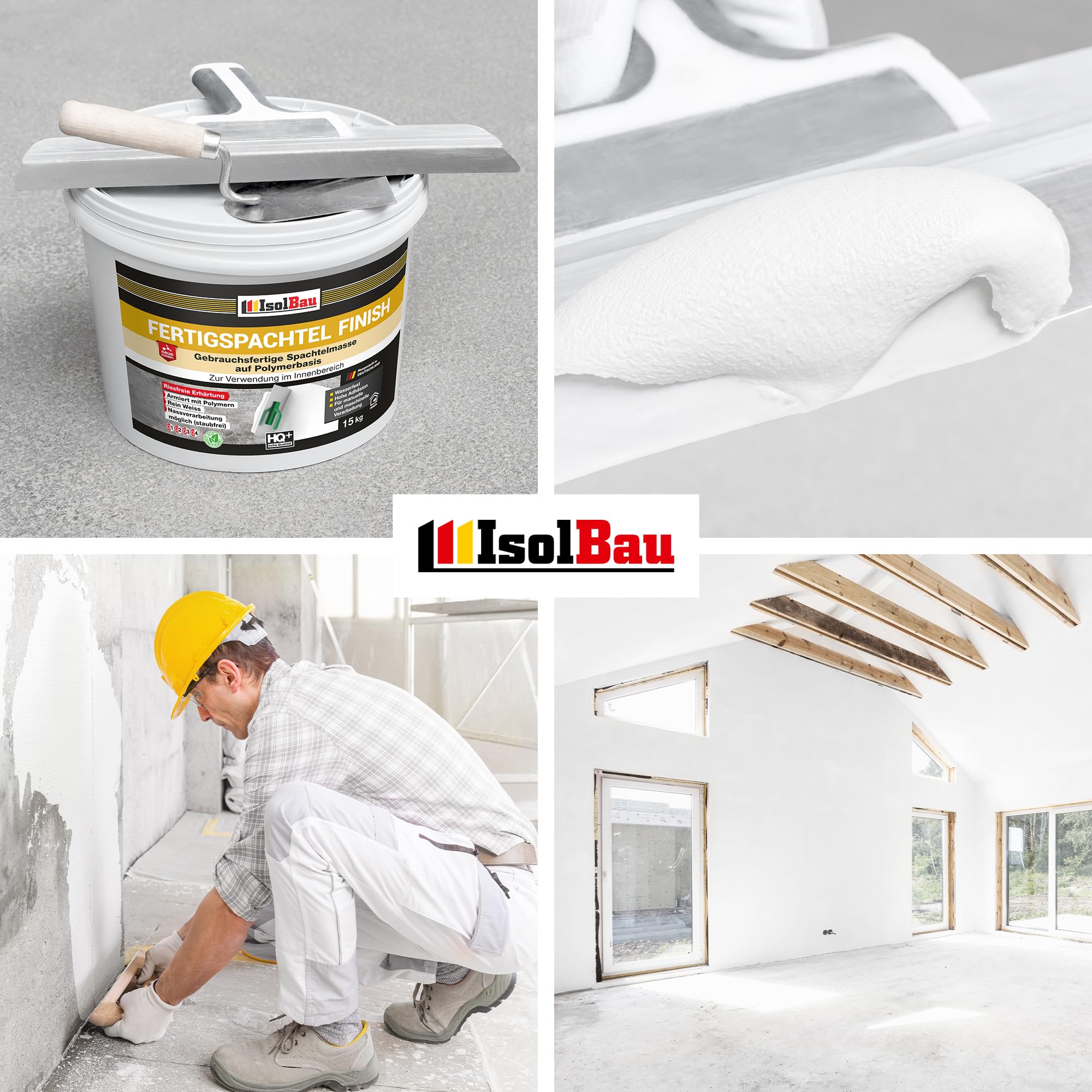 Isolbau Fertigspachtel Finish 60 kg, Glättspachtel Fugenspachtel, Gebrauchsfertige Polymer-Gips Fertig-Spachtelmasse für innen, Weiß Q1-Q11