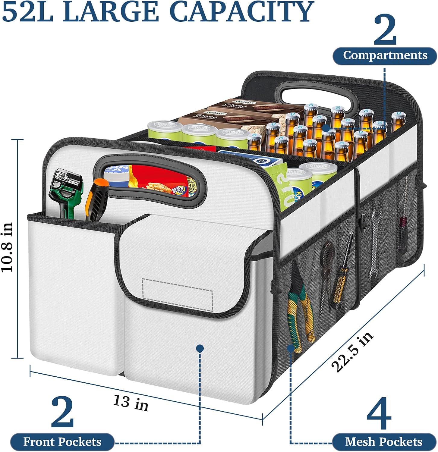Femuar Car Trunk Organizer, Car Storage Organizer with Large Capacity Waterproof Collapsible Trunk Organizer for Car Suv/Jeep/Sedan (Beige, Standard) image 2