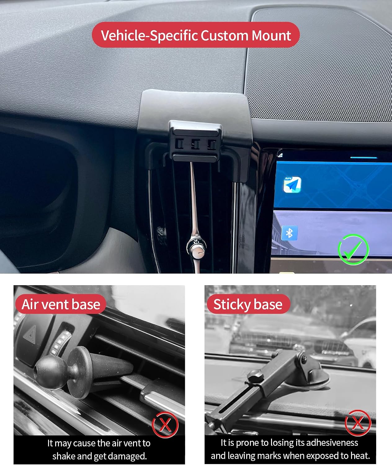 Wireless Charging Car Phone Holder for Volvo XC60 2018-2025 Auto Accessories Navigation Bracket Interior Decoration, 360° Rotation Car Phone Mount Compatible with MagSafe