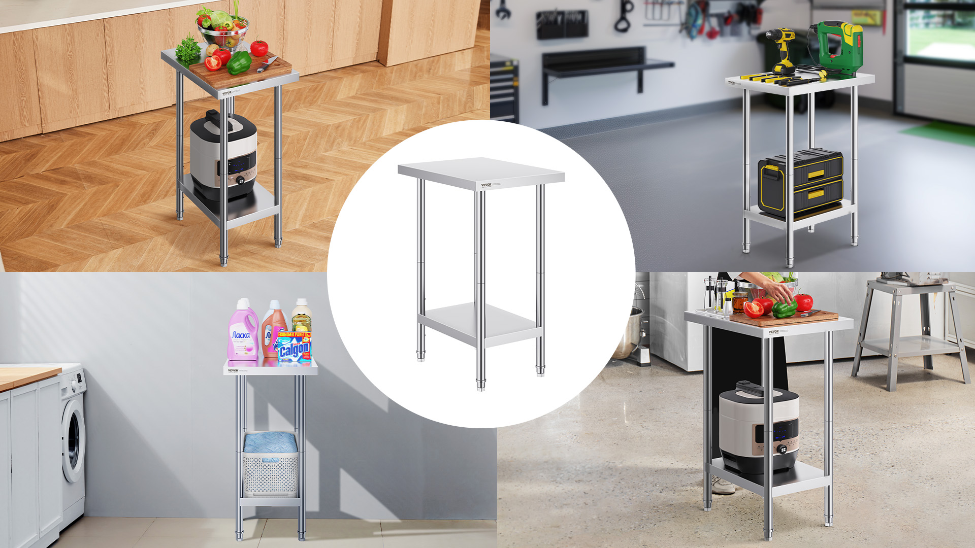 Image of VEVOR Stainless Steel Prep Table, 24 x 18 x 36 Inch, 600lbs Load Capacity Heavy Duty Metal Worktable with Adjustable Undershelf & Feet, Commercial Workstation for Kitchen Restaurant Garage Backyard