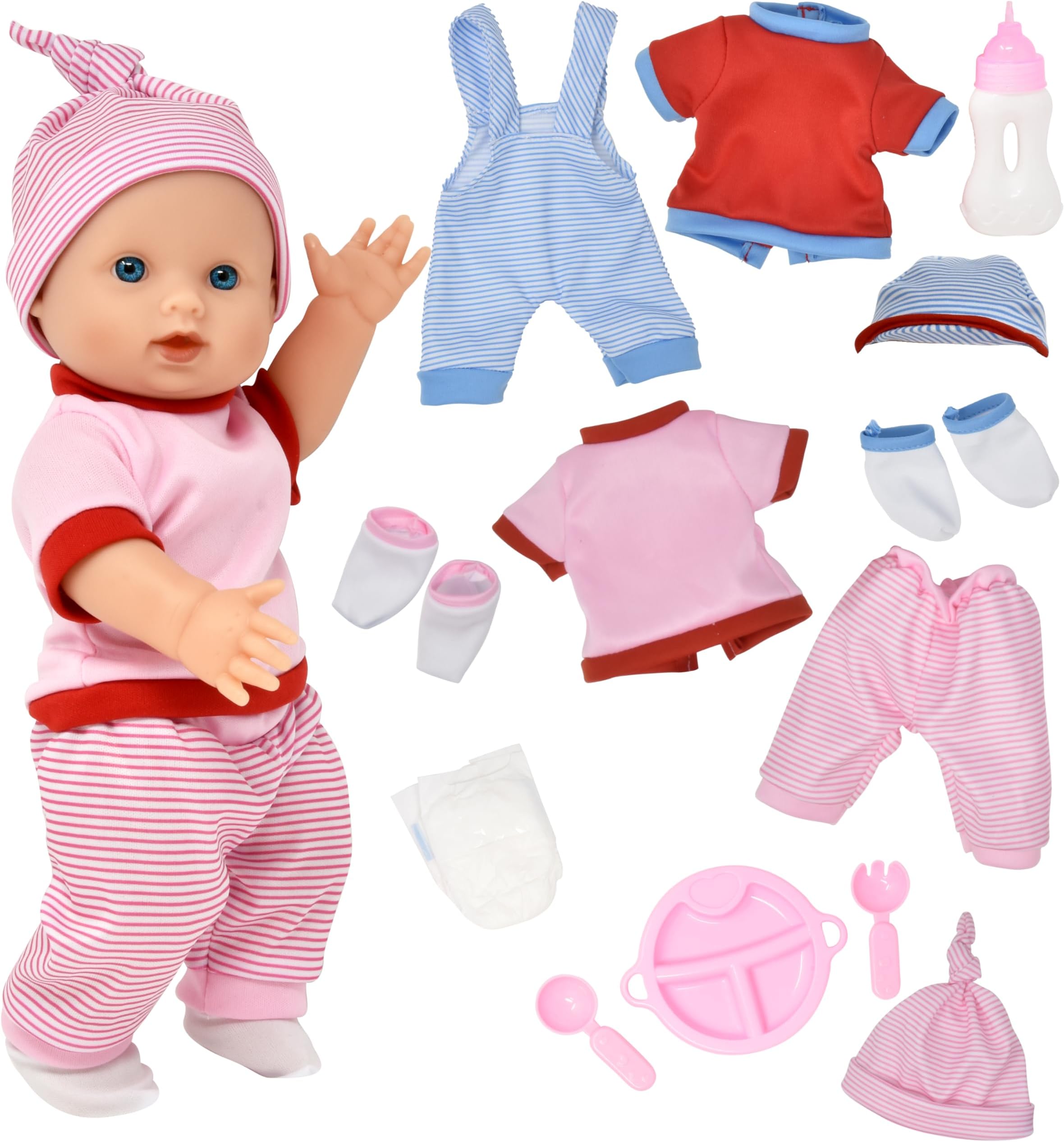 Gift Boutique Realistic Baby Doll with Clothes & Accessories for Girls & Boys, 12 Inch Newborn Baby Doll with Pink Change of Clothes Diaper Baby Bottle Feeding & Caring Set for Toddlers & Kids Age 3-6