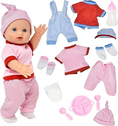 Gift Boutique Muñeca de bebé realista con ropa y accesorios para niñas y niños, muñeca de bebé recién nacido de 12 pulgadas con cambio de ropa rosa,