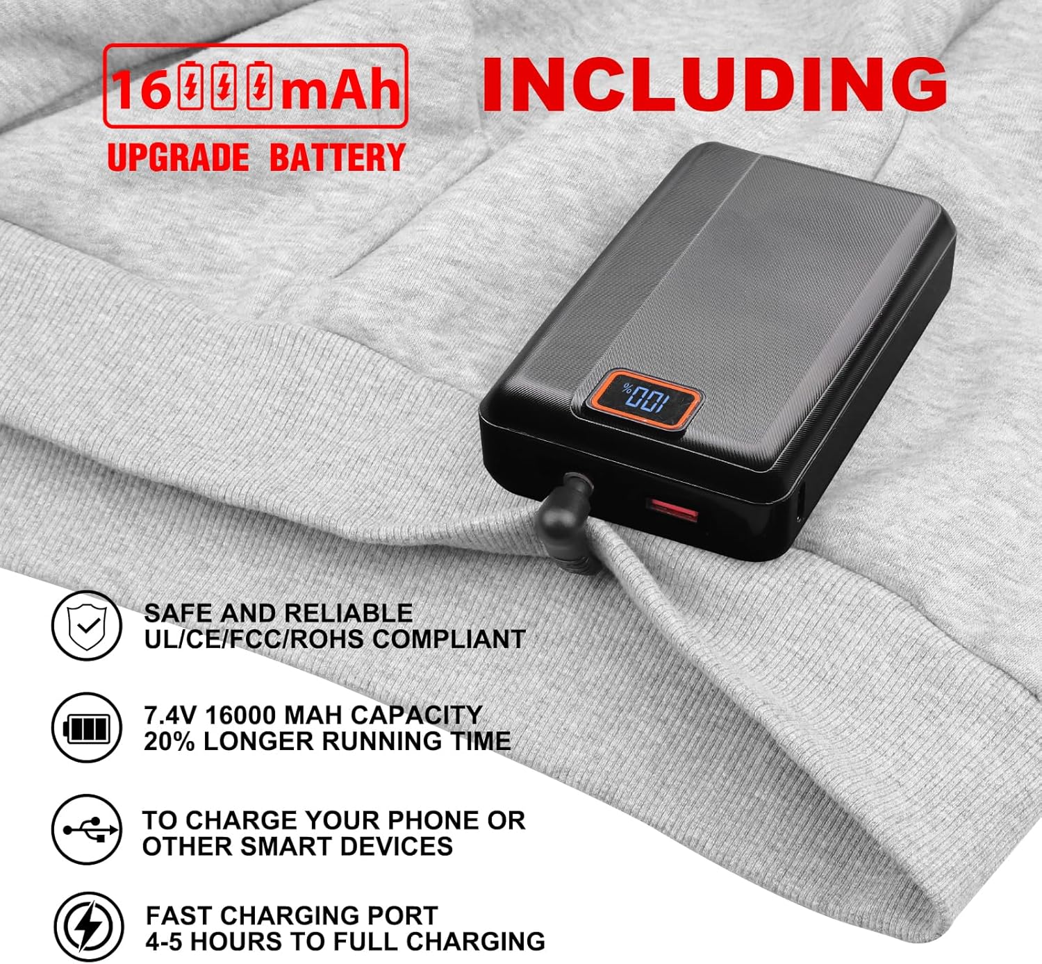 Heated Hoodie for Men Women with 7.4V 16000mAh Battery Pack Mens Womens Heated Sweatshirt Heated Pullover Hooded