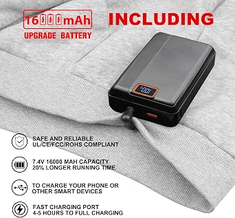 Heated Hoodie for Men Women with 7.4V 16000mAh Battery Pack Mens Womens Heated Sweatshirt Heated Pullover Hooded