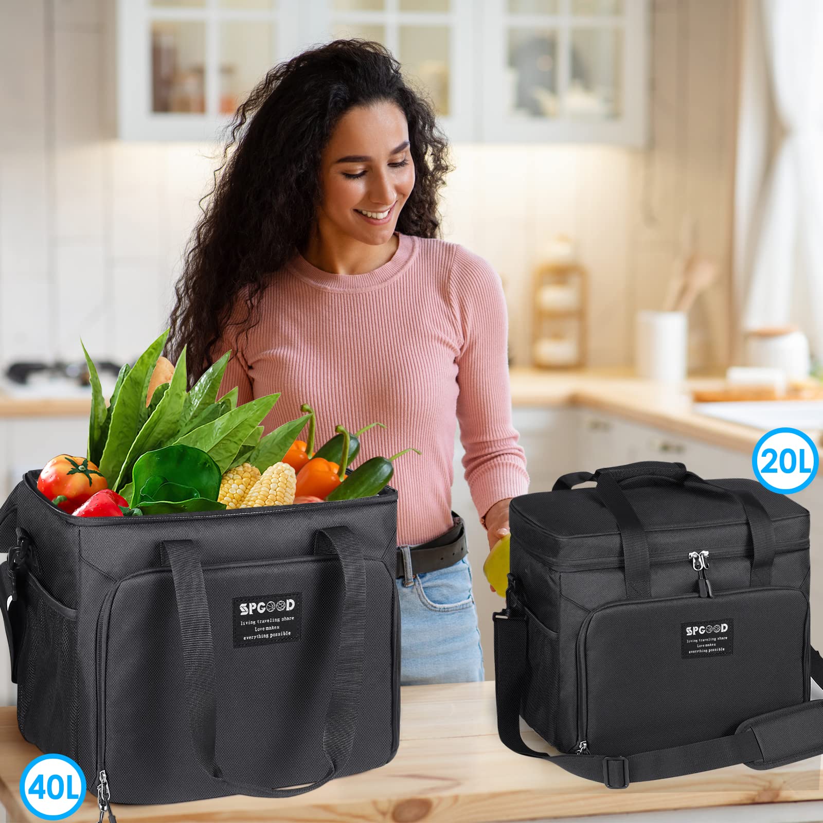SPGOOD Bolsa isotérmica de 20 L/30 L/40 L, bolsa térmica para pícnic, grande, aislada, plegable, para congelador, para la playa, pícnic, camping, barbacoa, oficina