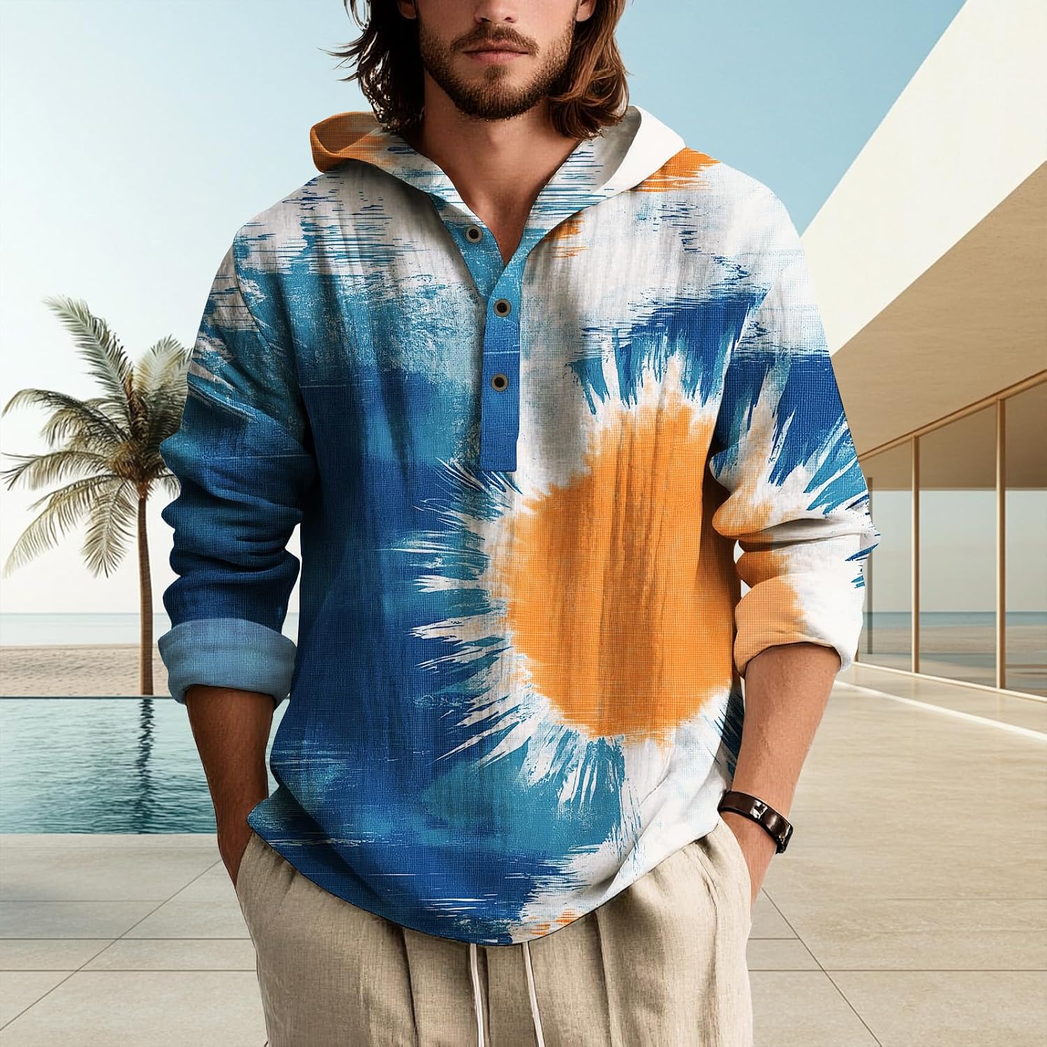 BIVENANT Mens Graphic Hoodies Cowboy Aztec Western Lightweight Camo Pullover Sweatshirt Hooded 1/4 Button Down T Shirts