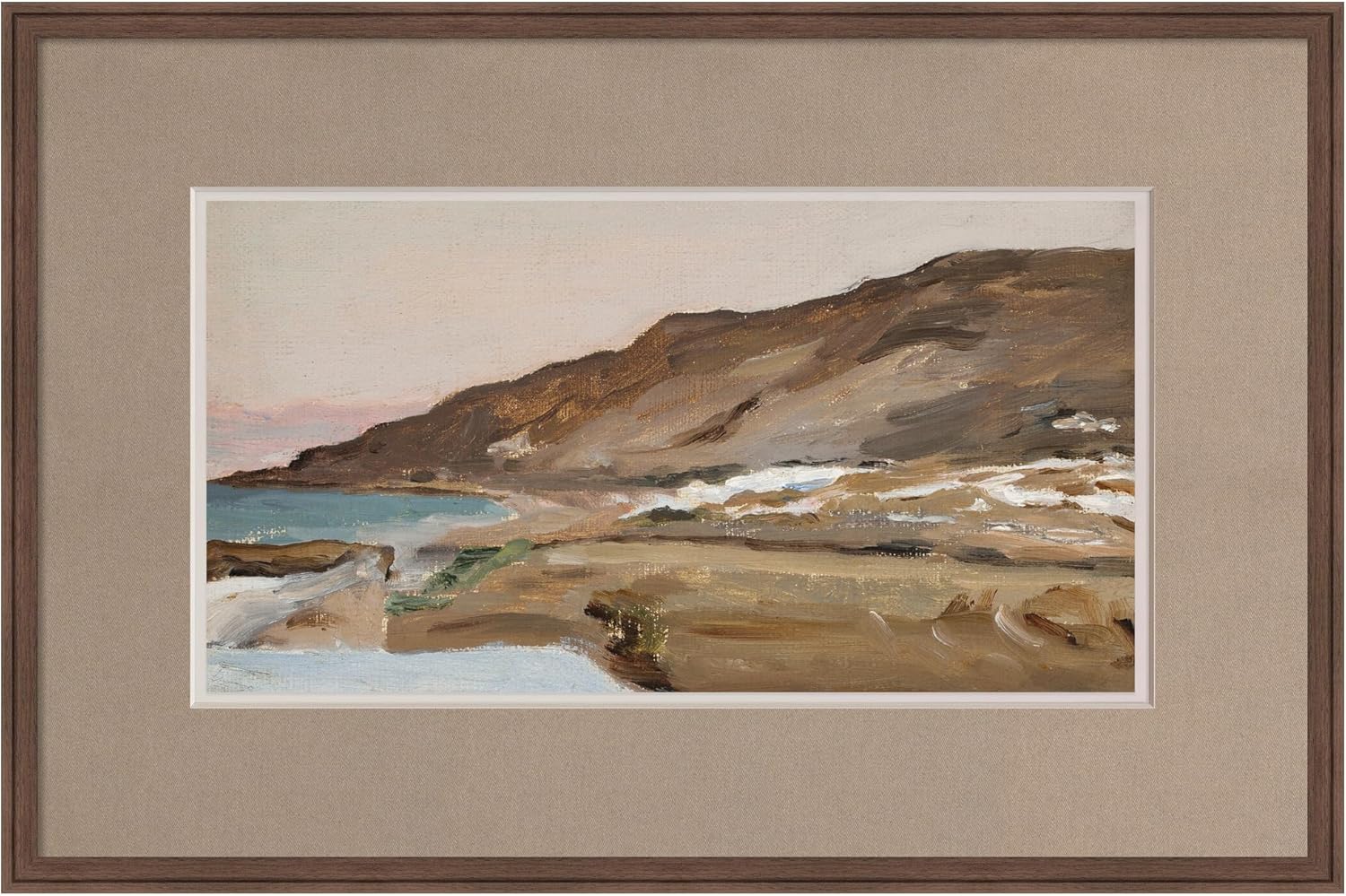 Kate and Laurel Framed Wall Art Print Tiberias Graveyard From Journey to Palestine Faux Mat by Nostalgia Prints, 42 x 28, Florence Medium Brown Frame, Modern Contemporary, Landscape Art for Wall Decor