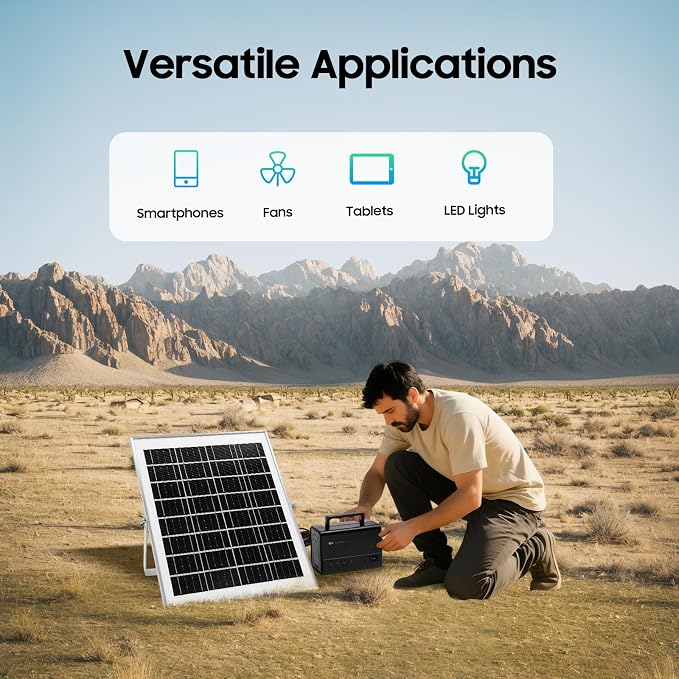 Generador solar portátil de 12 V y 4 A, estación de energía portátil de 15 W con panel solar, 4 bombillas LED y puertos USB para uso doméstico y acampada miniatura 2