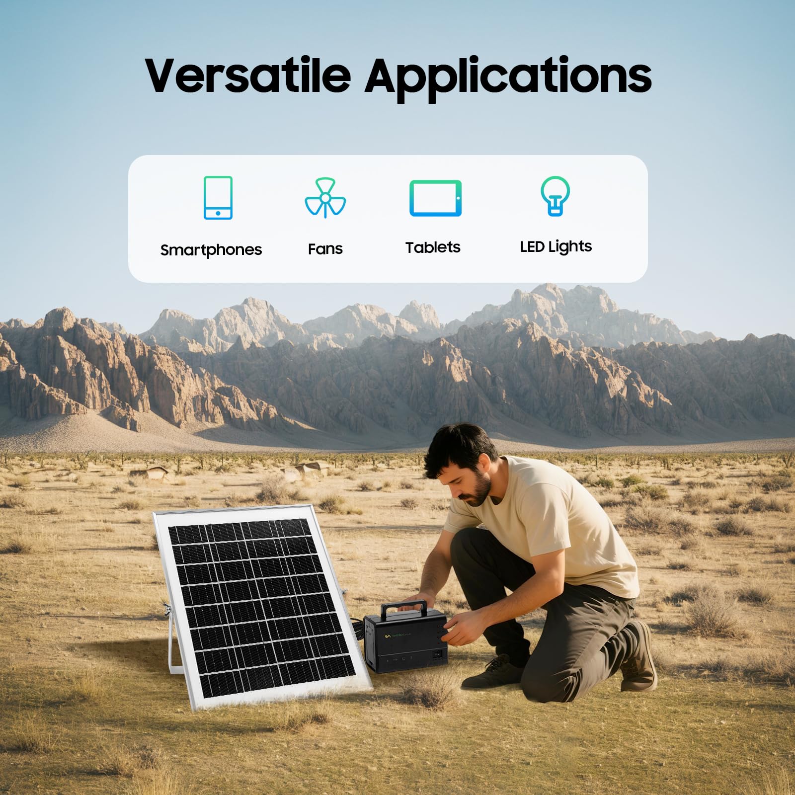 Generator solarny, 12 V, 4 A, zestaw generatora solarnego, przenośny generator inwerterowy, do użytku na zewnątrz, kemping, podróż, polowanie, zasilanie energią