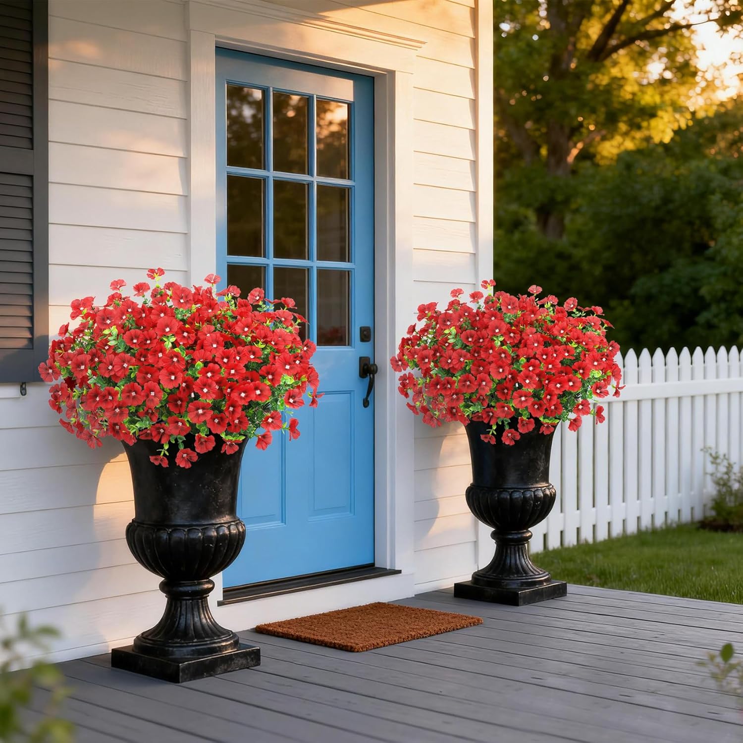 24 Bundles Artificial Flowers for Outdoors Fake Silk Flowers UV Resistant Faux Plants Eucalyptus for Spring Summer Decoration Planters Table Vase Garden Yard Porch Window Home Decor, Red