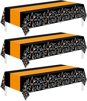 Childom 3 Pack Halloween Tablecloths,Disposable Plastic Tablecloths 54 x 108 Halloween Decorations,Plastic Table Cover for Birthday,Party Supplies,Holiday Table Cloth for Home,Dinner,Indoor,Outside