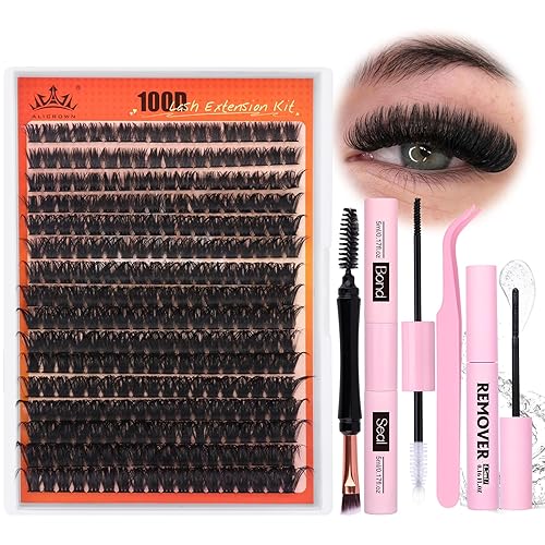 Miniatura 8 de Kit de extensión de pestañas gruesas, kit de extensión de pestañas esponjosas en racimo de pestañas individuales con unión de pestañas y sello de