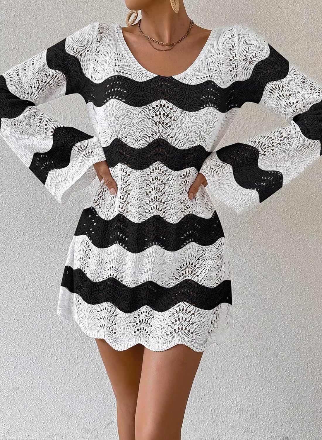 Womens Swimsuit Cover Up Long Sleeve Crochet Bathing Suit Mesh Backless Cover Ups Summer Beach Vacation Outfits 2026 - Image 6