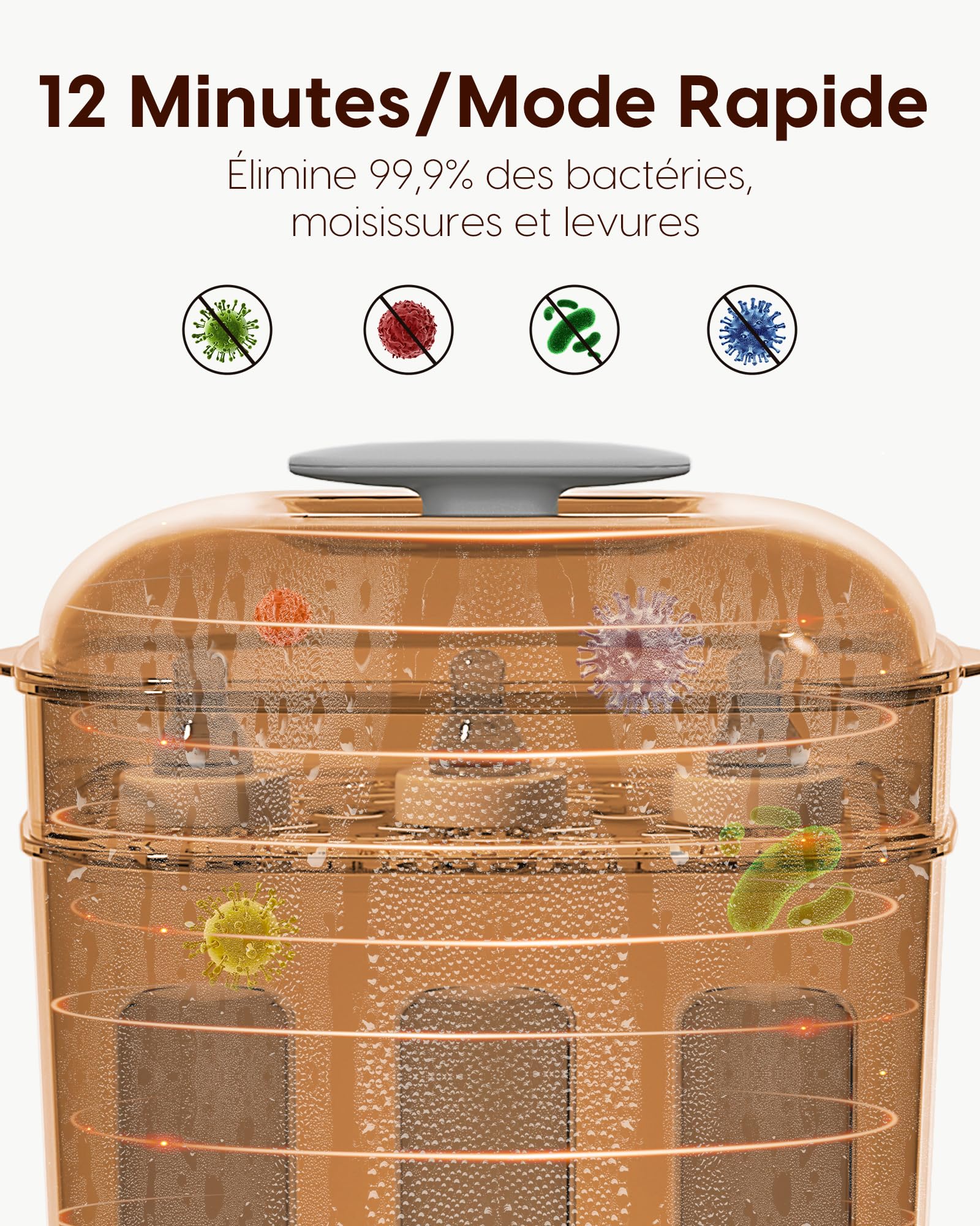 Stérilisateur et Sécheur pour Biberons, Tétines, Pièces de Tire-lait, Jouets de Dentition - Élimine 99,9% des Germes, Reste Stérile et Sèche Pendant 24 Heures, Essentiels pour Nouveau-nés, Bébé