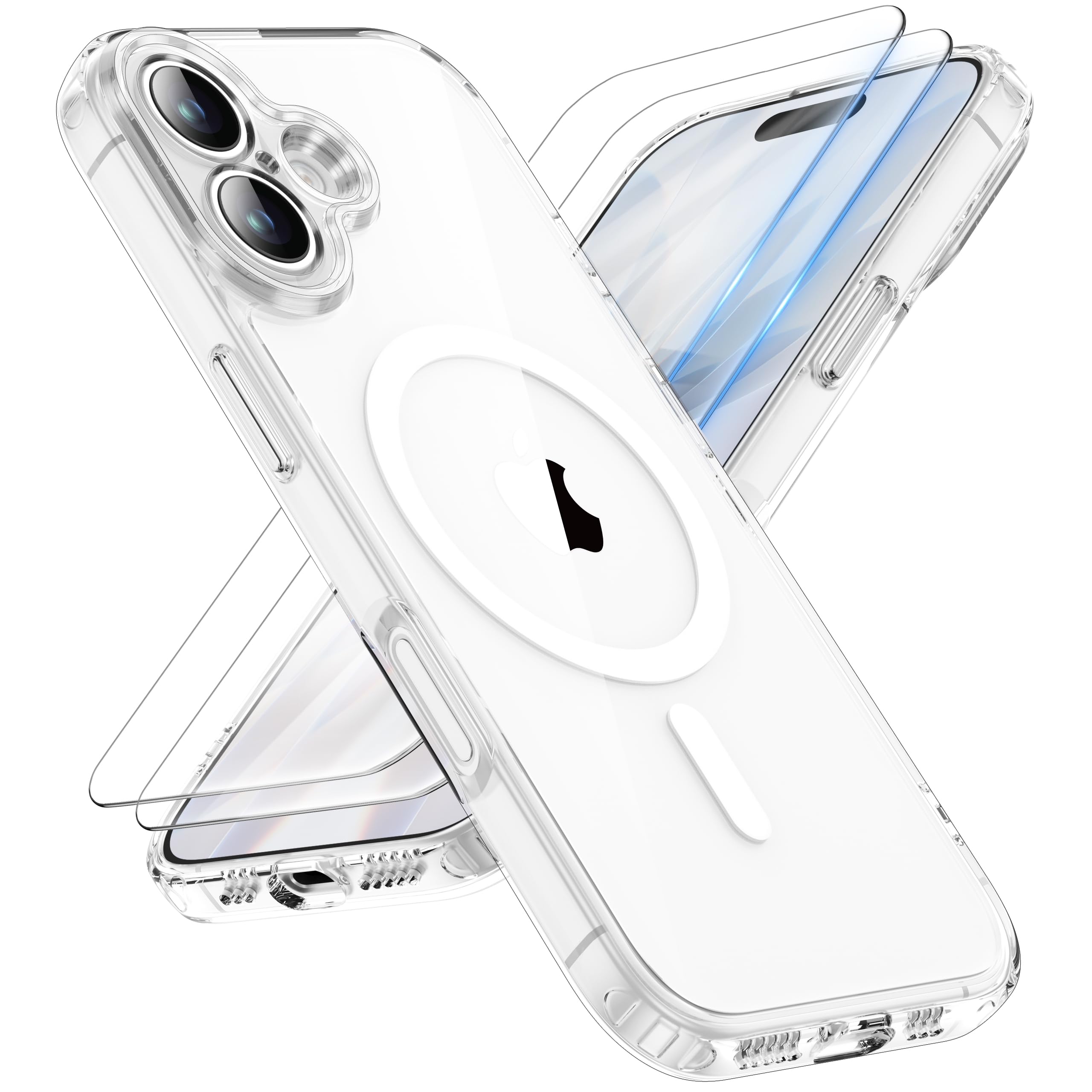 ORETECH Magnetica Cover per iPhone 17 6,3 Pollici con 2 Vetro Temperato, Compatibile con MagSafe, Protezione Completa Della Fotocamera, Anti-Graffio Antiurto Ultra Sottile Hard PC Cover-Trasparente