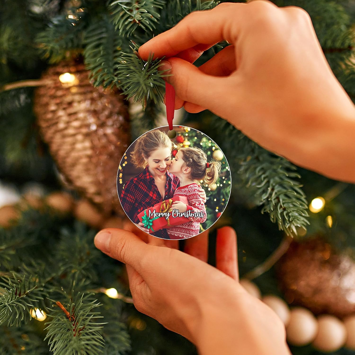 Personalized Christmas Acrylic Ornament Custom Photo Text Christmas Tree Decorations Customized Hanging Ornament Gift for Christmas Birthday 2024