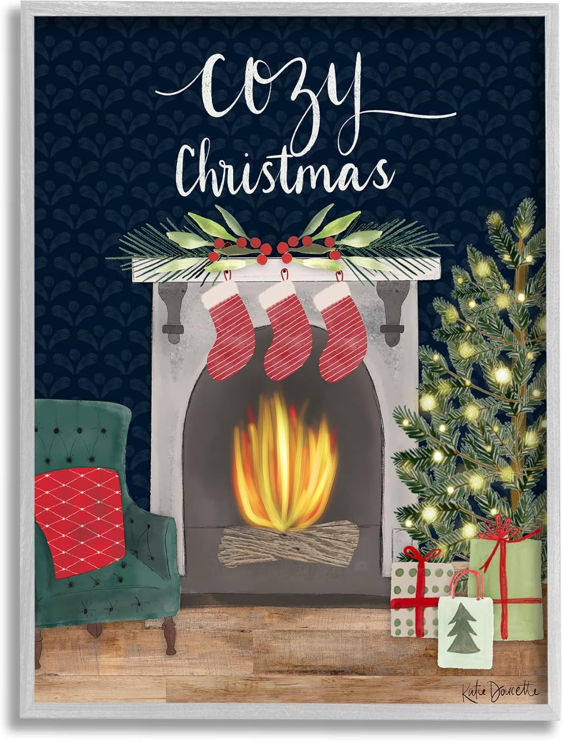 Stupell Industries Cozy Christmas Fireplace Mantle Framed Wall Art, Design by Katie Doucette