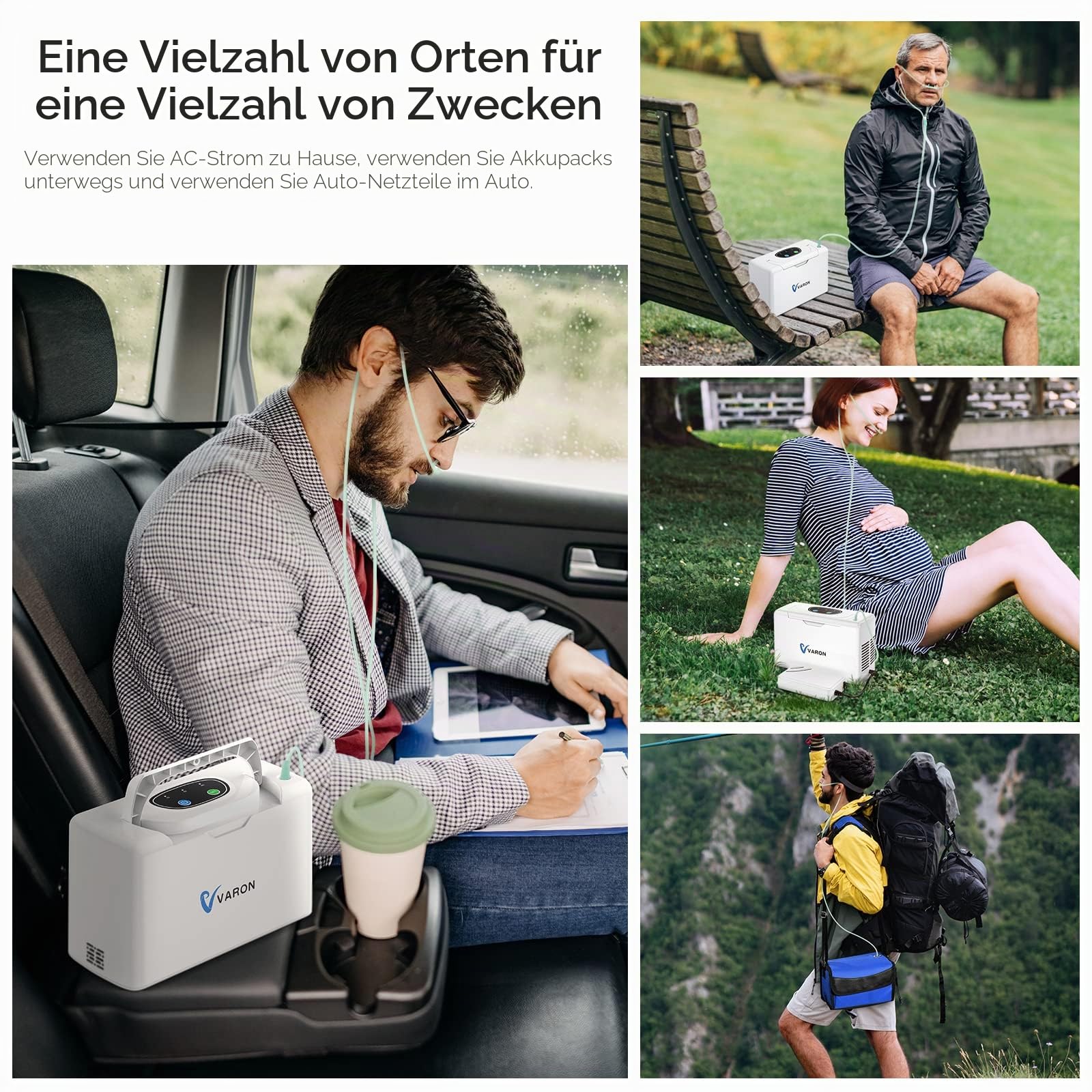 Tragbarer Sauerstoffkonzentrator, 3 l, leichtes Sauerstoffgerät für unterwegs/im Auto, 33%, mit Batterie/Tasche, 3 Pfund