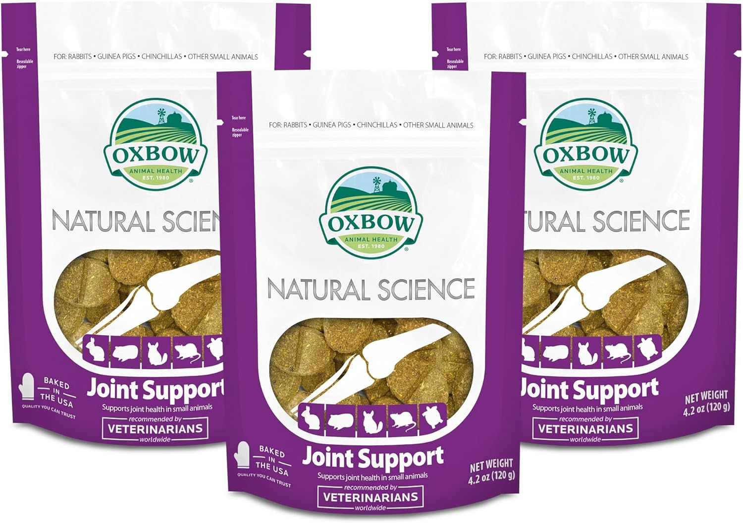 Oxbow Natural Science Joint Support Wafers for Small Animals, Glucosamine Supplement for Rabbits, Guinea Pigs & Chinchillas, Mobility Support, Timothy Hay Treats, Made in USA, 4.2 oz, (3 Pack)