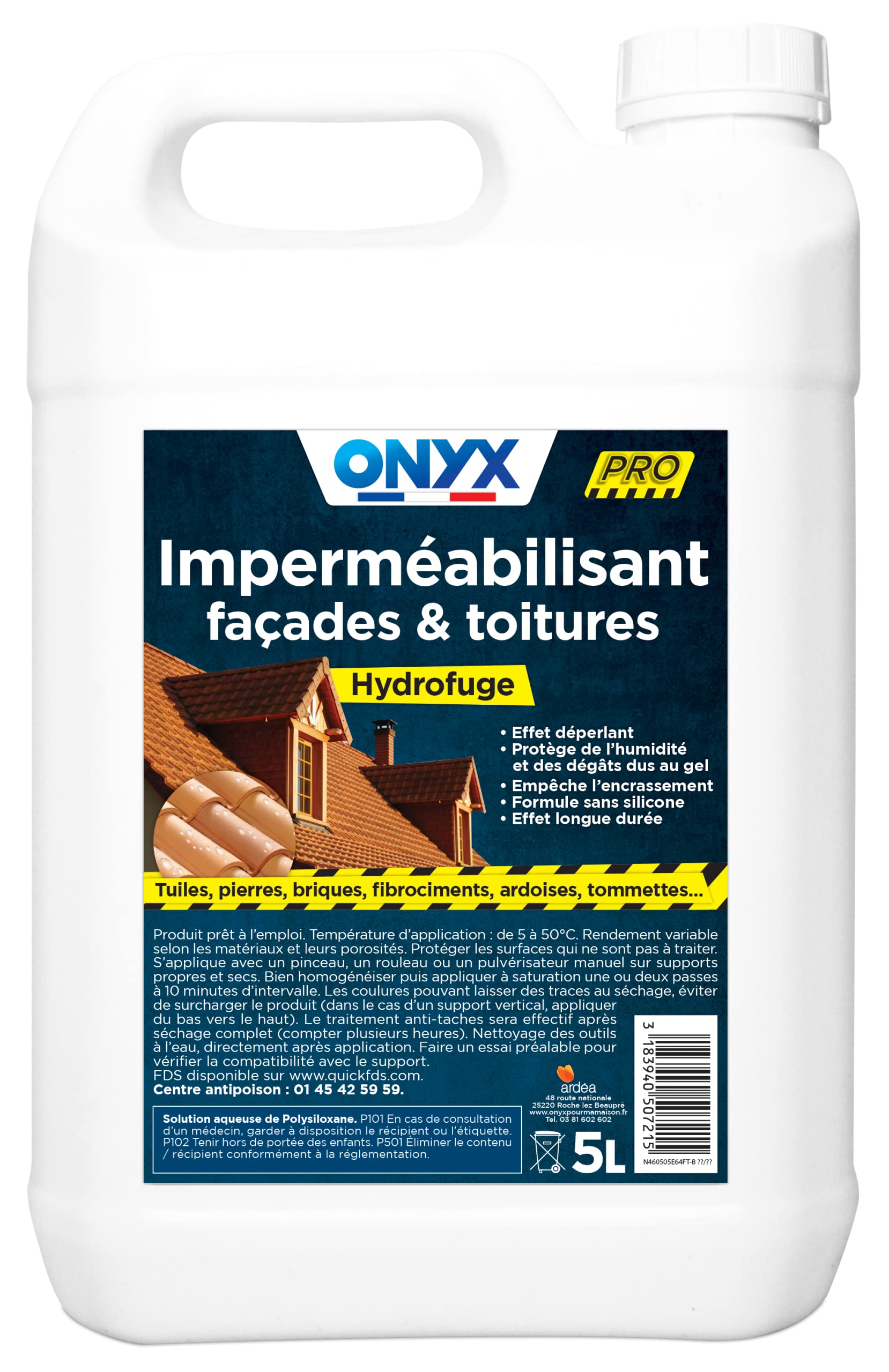 Onyx - Imperméabilisant Hydrofuge - Façades, Toitures, Supports Poreux - 5L
