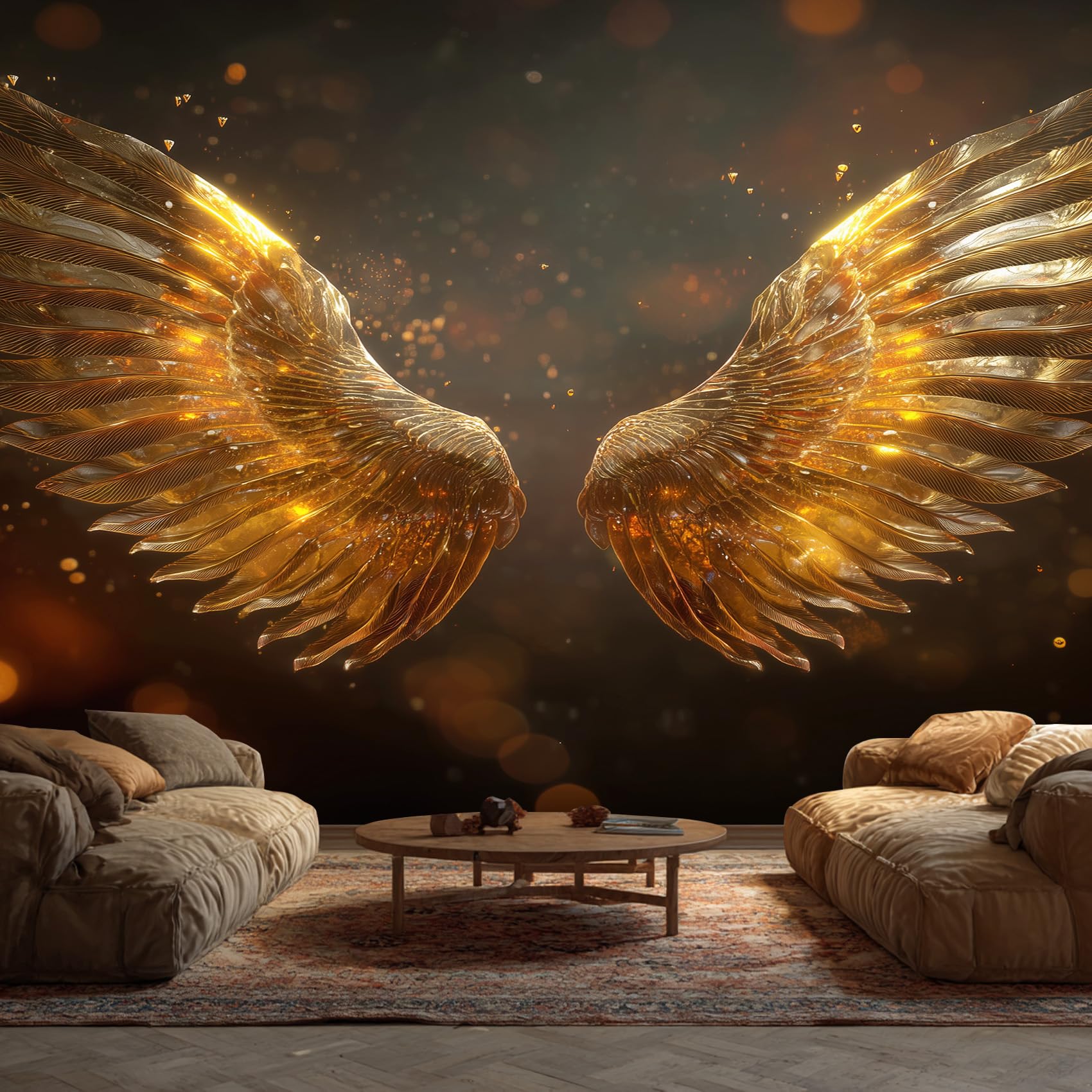 Angel Wings Wallpaper - Gold Wall Mural - Wall Murals for Living Room Bedroom - Photo Wallpaper & Home Decor Art - 150 x 105 cm A-7561
