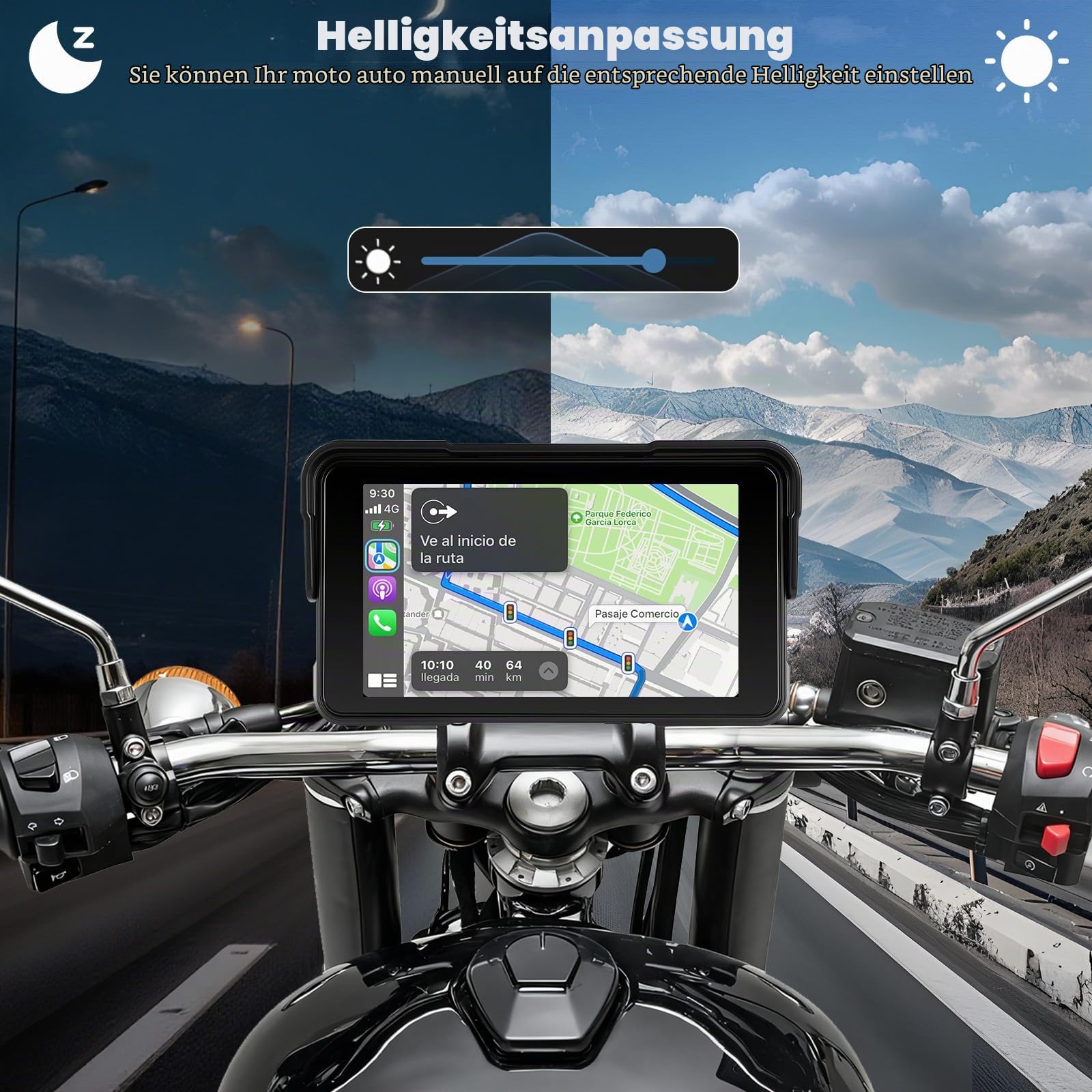 CAMECHO Motorrad IP68 Wireless Carplay & Android Auto für Motorcycle, 5 Zoll Wasserdichter HD Touchscreen für Motorräder mit Navigation/Bluetooth/Druckdetektion