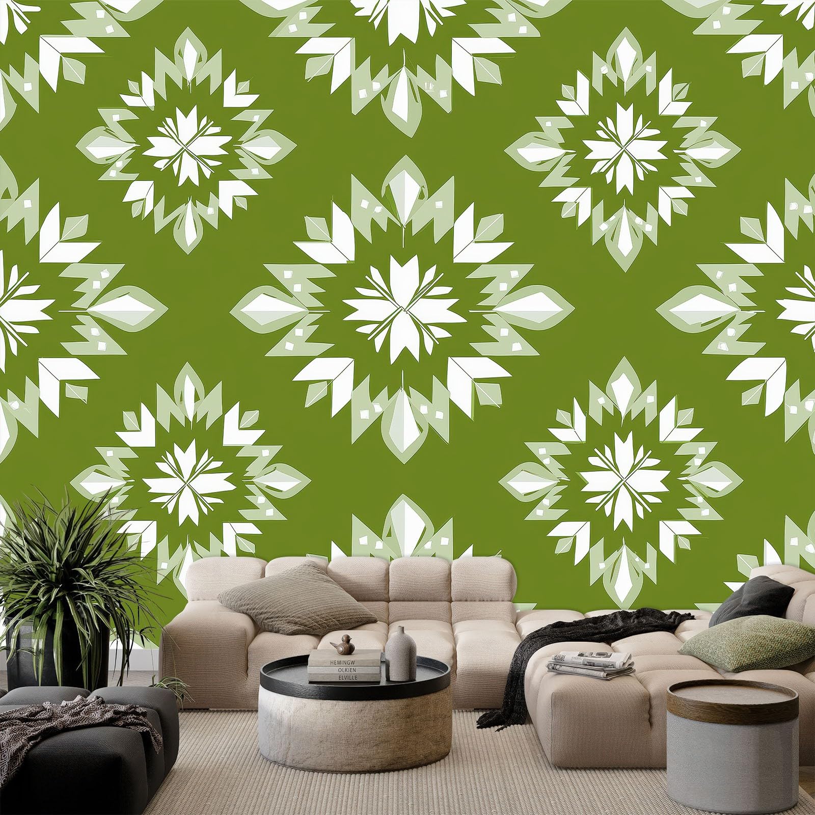 Fototapeta z włókniny 500 x 280 cm tradycyjna geometria tapeta, oliwkowa