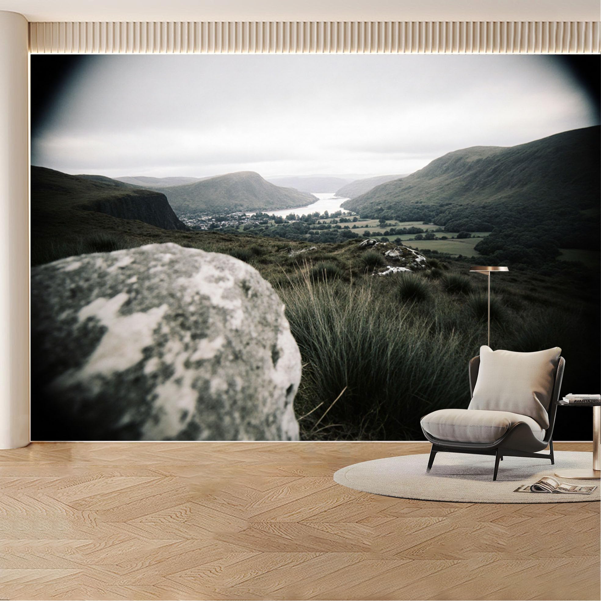 Custom Wall Mural Wallpaper Mountain Valley Lake Landscape Nature 3D Effect Large Wall Art Mural Design Misty Nordic for Living Room， Bedroom， Office
