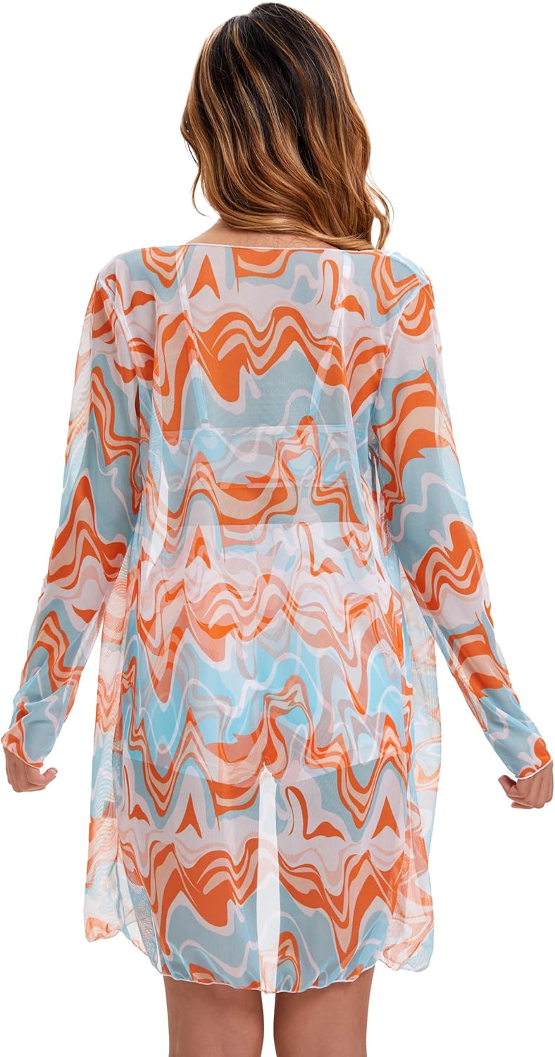 Yknktstc Womens 3 Pieces Bikini Set Swimsuit Tropical Beach Cover up Kimono Swimwear Bathing Suit with Boy Shorts - Image 4