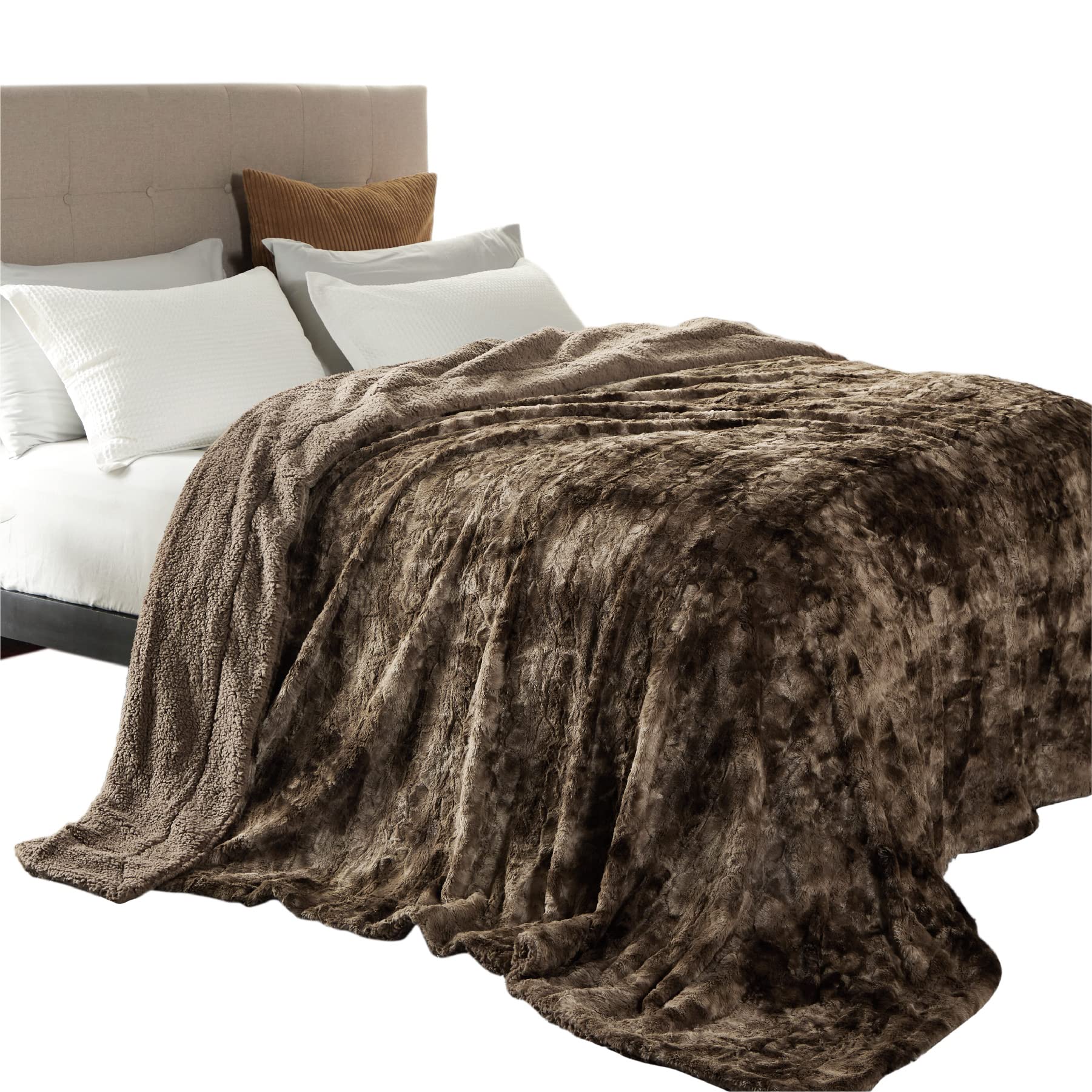 Bedsure Faux Fur King Size Blanket for Bed Brown Fuzzy Plush Fluffy