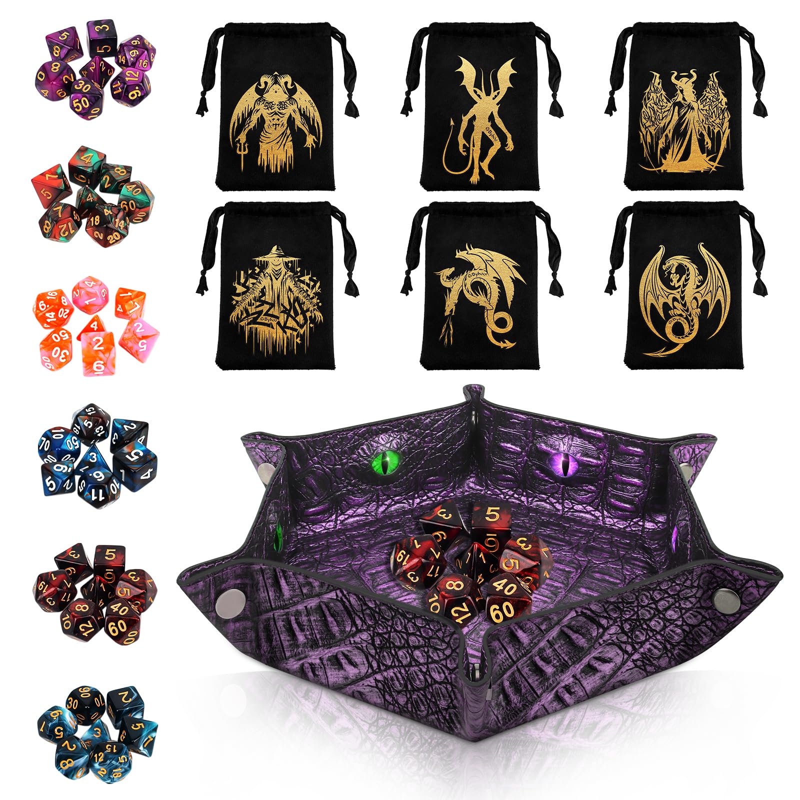 DND Rotating Eye Dice Set, 7CS Green Polyhedral Dice with The Eye of Dragon Contains D20, Dice Set DND Accessories Starter Set From Zero to Master DND Gift
