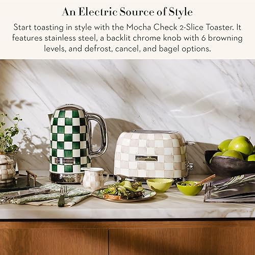 Miniatura 2 de MACKENZIE-CHILDS - Tostadora de 2 rebanadas, tostadora decorativa para cocina, marrón y blanco Mocha Check