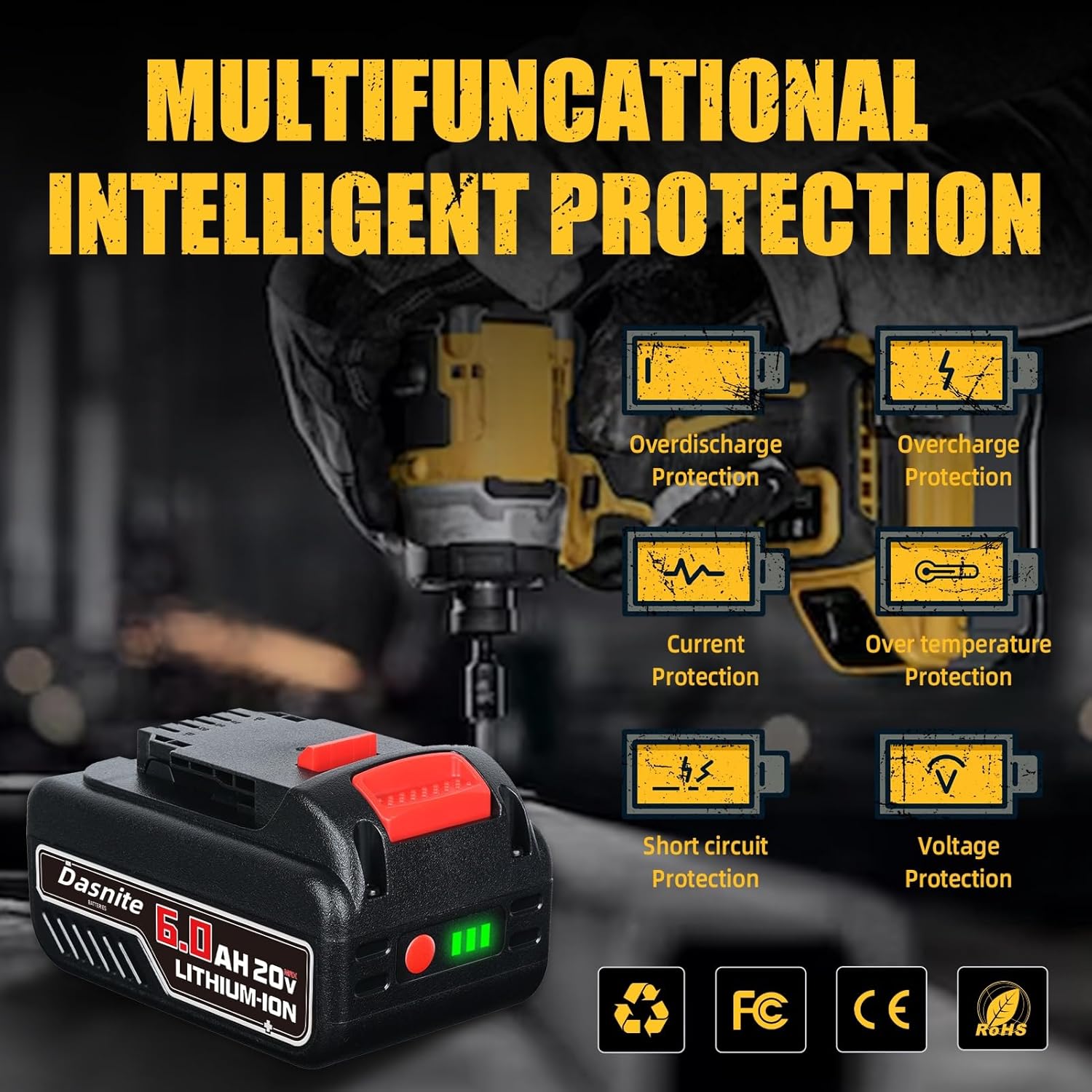 VANON 6.0Ah Replacement for Dewalt 20v Max Battery Compatible with Dewalt Battery20 Volt Lithium Ion DCB200 DCB204 DCB206 DCB201 DCB203 DCB181 DCB180 DCD/DCF/DCG/DCS Series Dasnite 2 Pack.