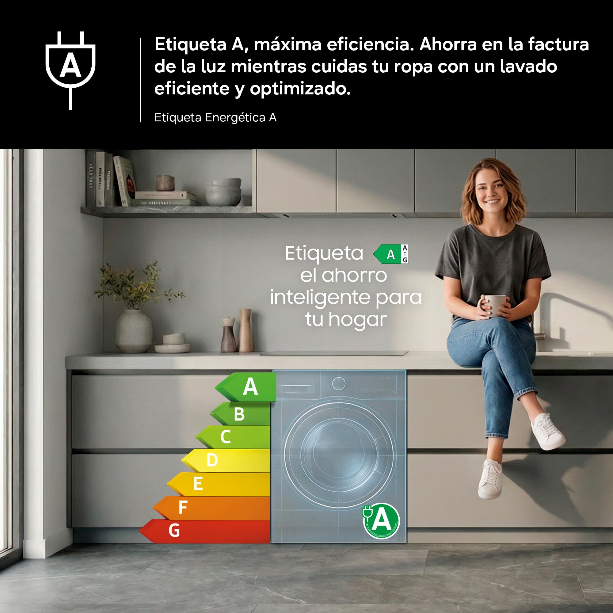 Samsung Lavadora AI con fondo reducido 8kg AI EcoBubble™ Clase A Blanca WW80FG5L32AEEC