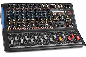 Pyle 12-Channel Bluetooth Studio Mixer with Built-in DSP Effects and USB Connectivity