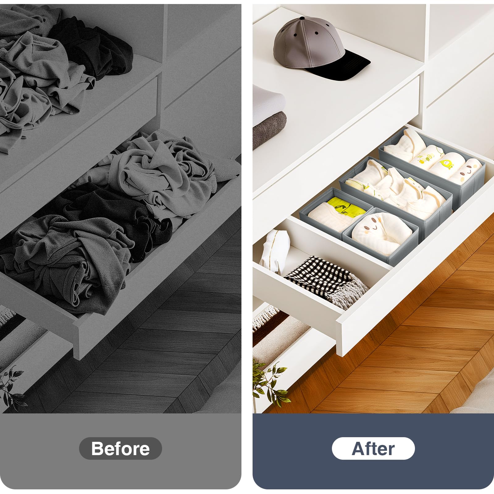 DIMJ Organizer na bieliznę – szuflady na ubrania Drawer organizer do szuflady, 12 sztuk ubrań dla niemowląt, spodni, skarpet, szary
