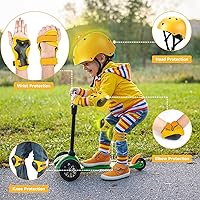 Vista 14 de Juego de casco de bicicleta para niños pequeños, casco de ciclismo ajustable con rodillas, coderas y muñequeras, equipo de protección deportiva