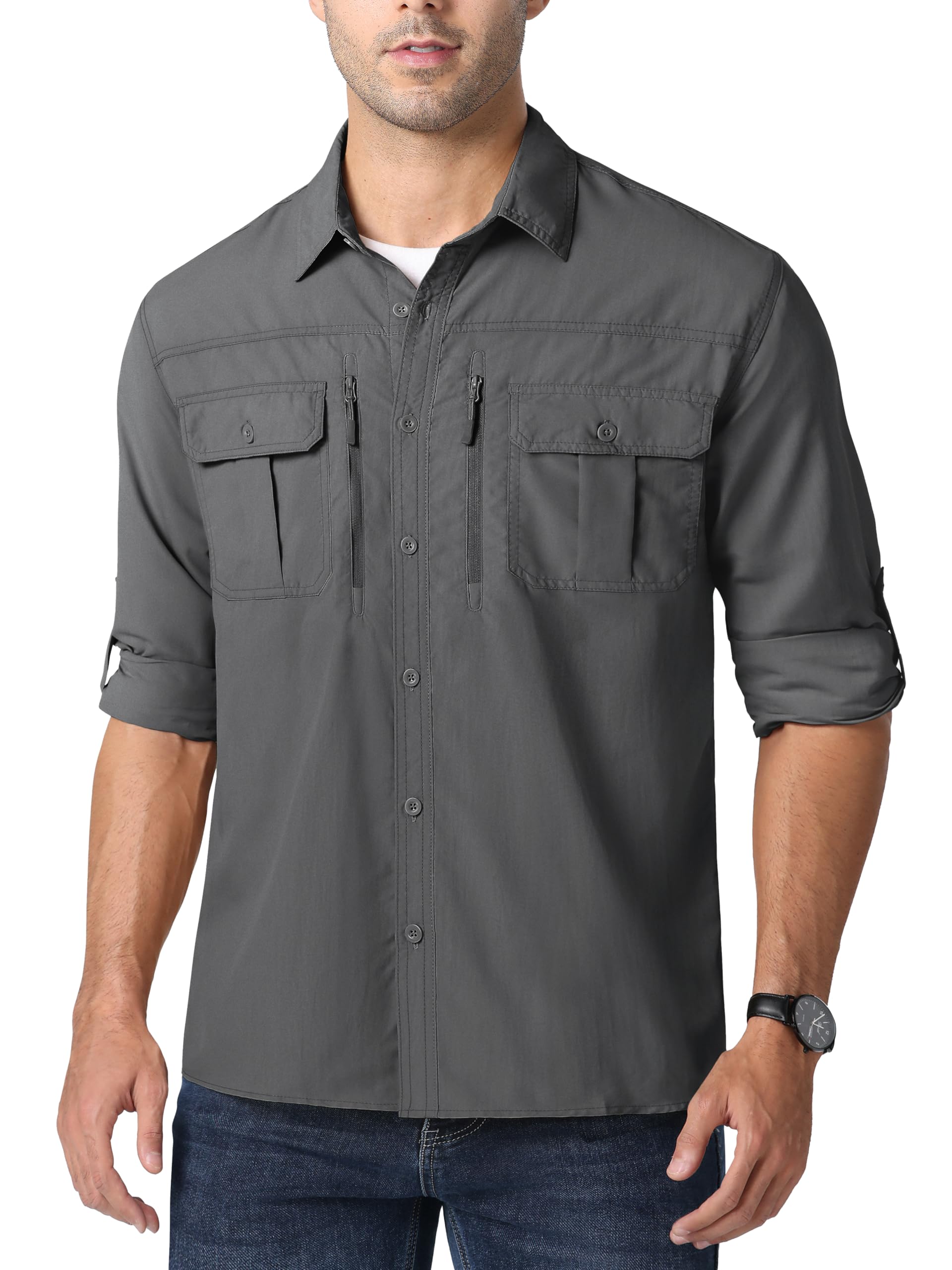 MAGCOMSEN Camisa Hombre Verano Manga Larga Secado Rápido Camiseta Protector Solar UPF 50+ para Senderismo Pesca