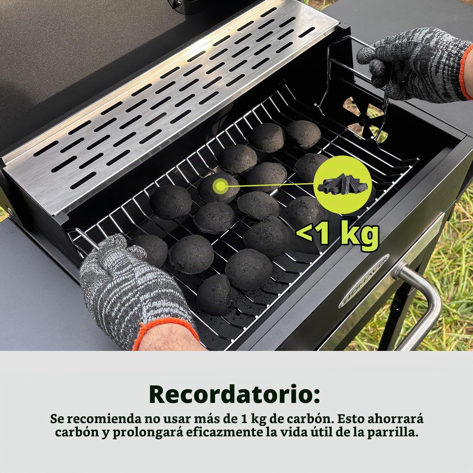 Barbacoa carbón con tapa, Parrilla 2 en 1 de pie y mesa, Compacta para balcón y jardín, Termómetro, Zona mantener caliente, Fácil de mover y limpiar