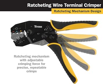 TITAN 11477 Ratcheting Wire Terminal Crimper Tool for Insulated Terminals, Fixed Jaw Crimper