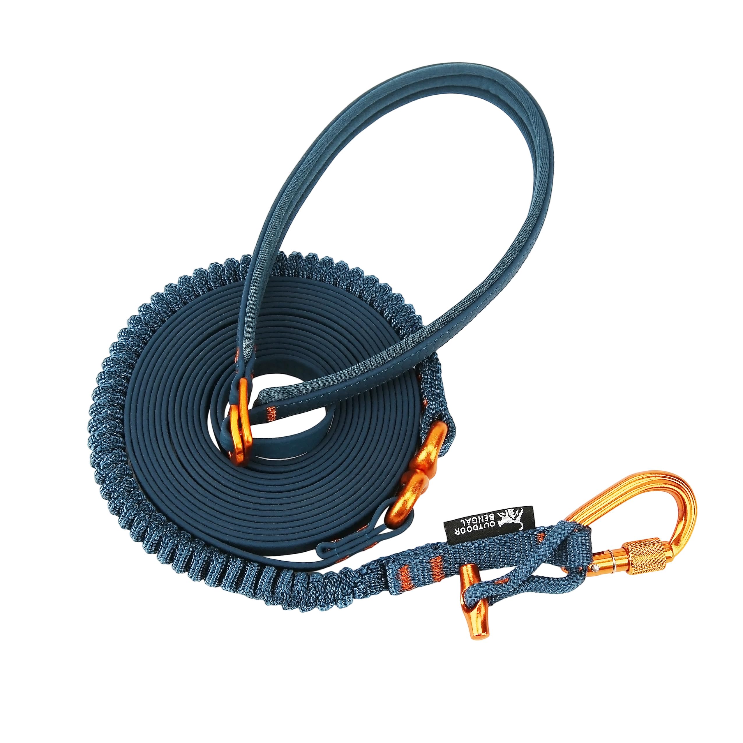 OutdoorBengal Kushma - Lange Leine für Katzen und kleine Hunde mit Bungee - Silikon + Nylon - kein Verheddern, freihändig für Taille und Körper, leicht - Extra Lange Katzenleine für kleine Hunde