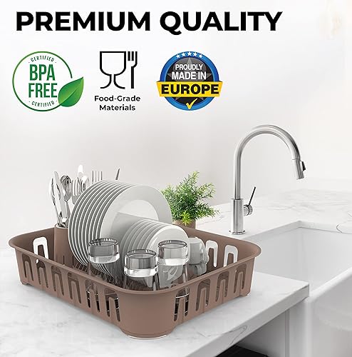 Miniatura 2 de Mueller - Escurridor de platos para encimera de cocina, escurridor de platos de fabricación europea con soporte para utensilios, estante de