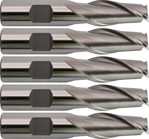 Miniatura 4 de 5 piezas M42 Fresas de extremo de cobalto, nariz cuadrada, acabado brillante (sin recubrimiento), 0.5 in corte de diámetro., 1.3 in LoC, 3.5 in OAL,