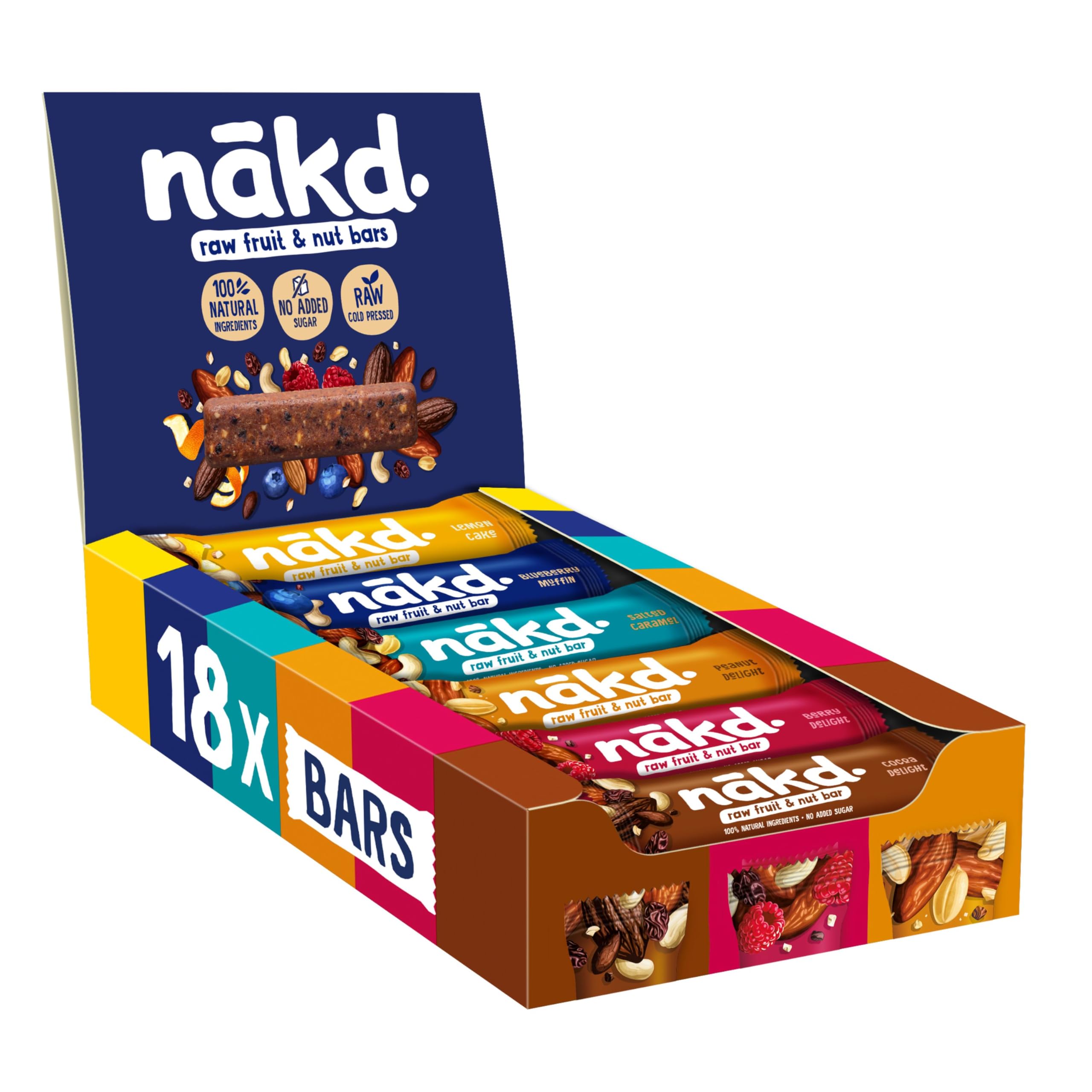 NAKD Variety pack | Raw fruit & nut bars | 100% natural ingredients | No added sugar | Vegan | Gluten free | 18 x 35g bars | 630g