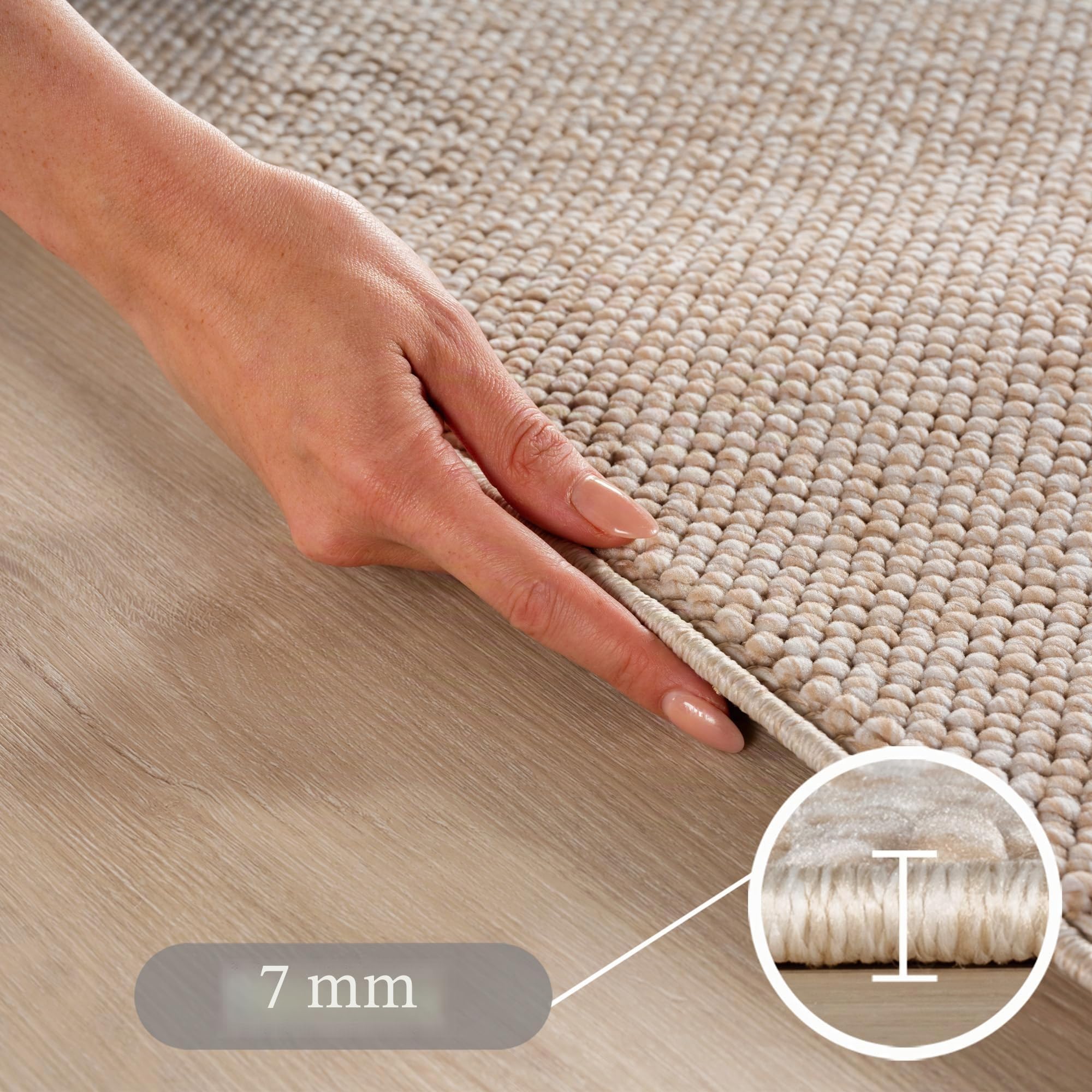 SIMPEX Tapis Rond 120 cm Beige Uni Bouclé Boucles Style Scandinave Moderne Doux Résistant Facile à Nettoyer pour Salon Salle à Manger Chambre