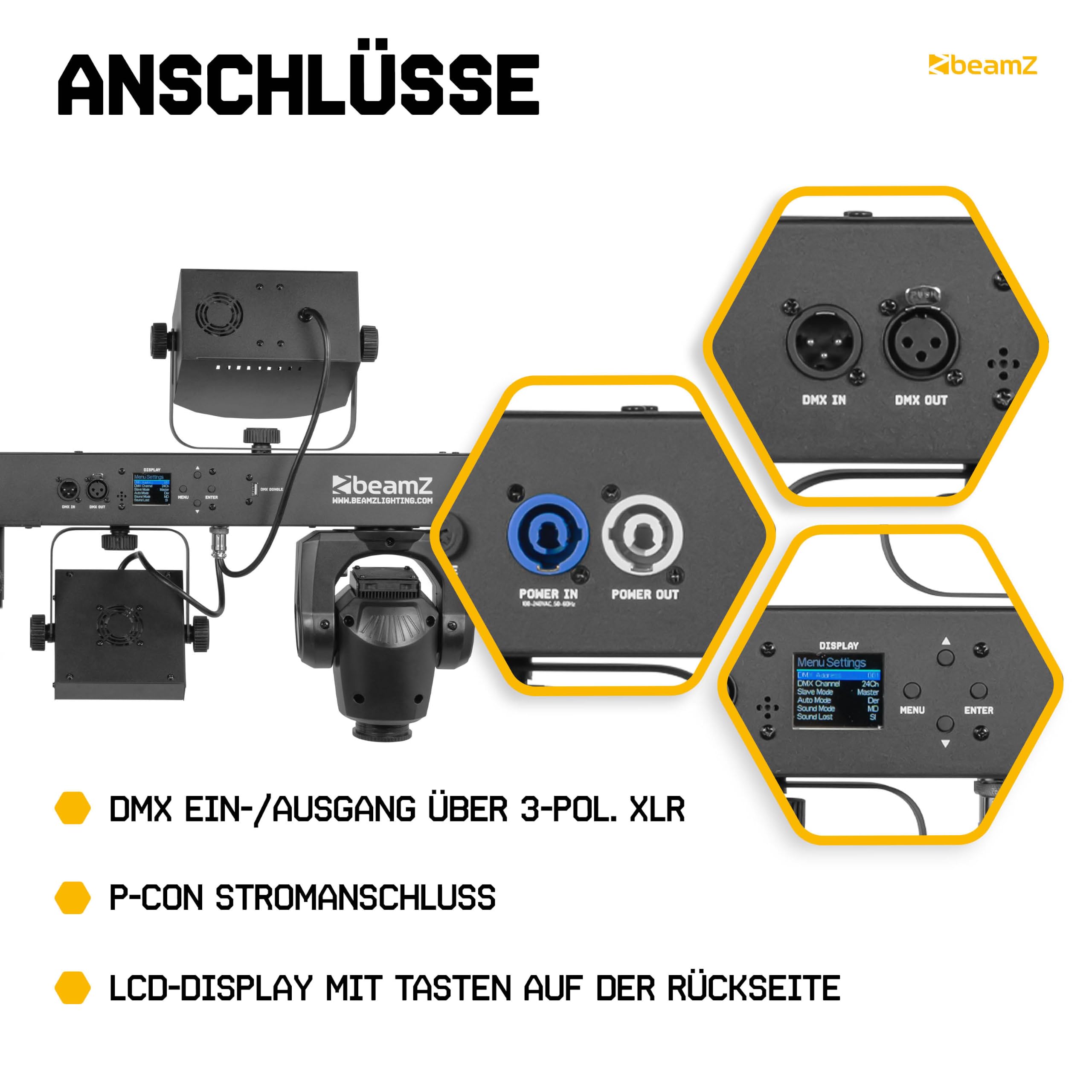 BeamZ ShowBar GO Glow - LED Partybar - 2x Mini Moving Head, 2x Derbys, 2x PAR & Wash Stroboskop - 45 Watt DMX Discolicht Partylicht Anlage, Disco Light DJ Equipment, Musikgesteuert, Fernbedienung