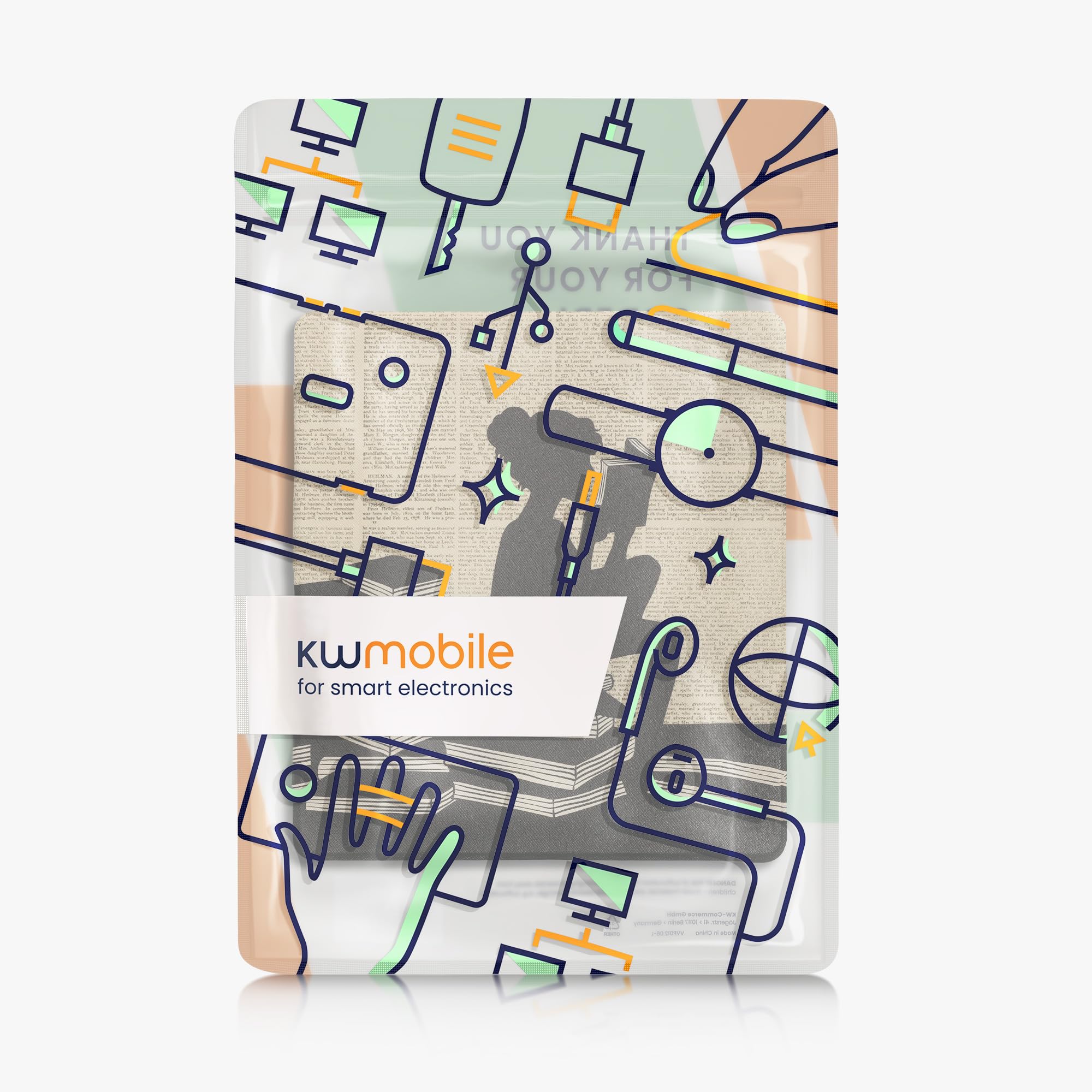 kwmobile Etui na czytnik e-booków kompatybilne z Amazon Kindle Scribe - Zamknięcie magnetyczne - Etui na czytnik - Dziewczyna z książkami w kolorze czarnym/beżowym