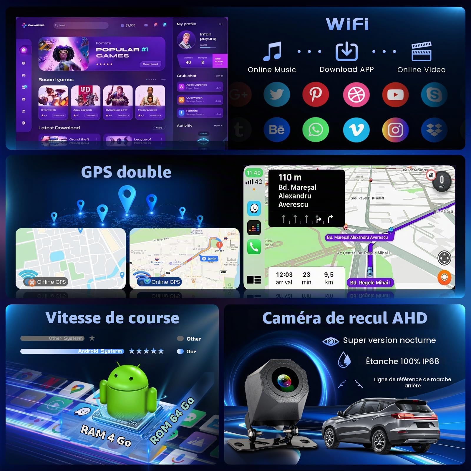 Hikity 4+64G 9" Autoradio Android pour Peugeot 207 2006-2015 | Incell Écran Tactile Wireless Carplay Autoradio 2 DIN GPS Navi Bluetooth 5.0 WiFi FM/RDS Caméra de Recul EQ 4+64G
