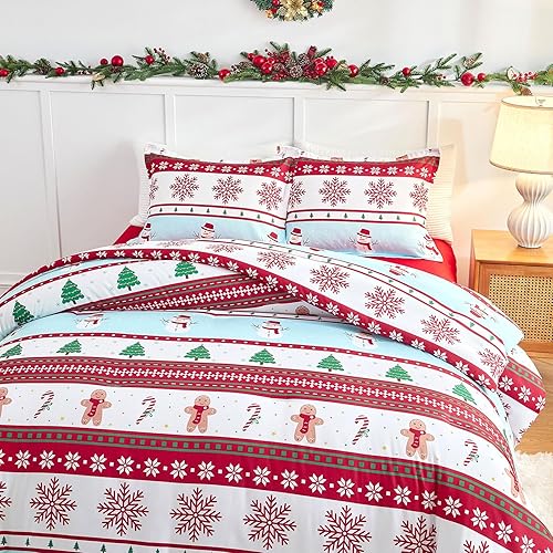 Miniatura 3 de Joyreap Juego de funda de edredón de Navidad de 3 piezas, diseño de rayas rojas y blancas, microfibra suave y transpirable para todas las