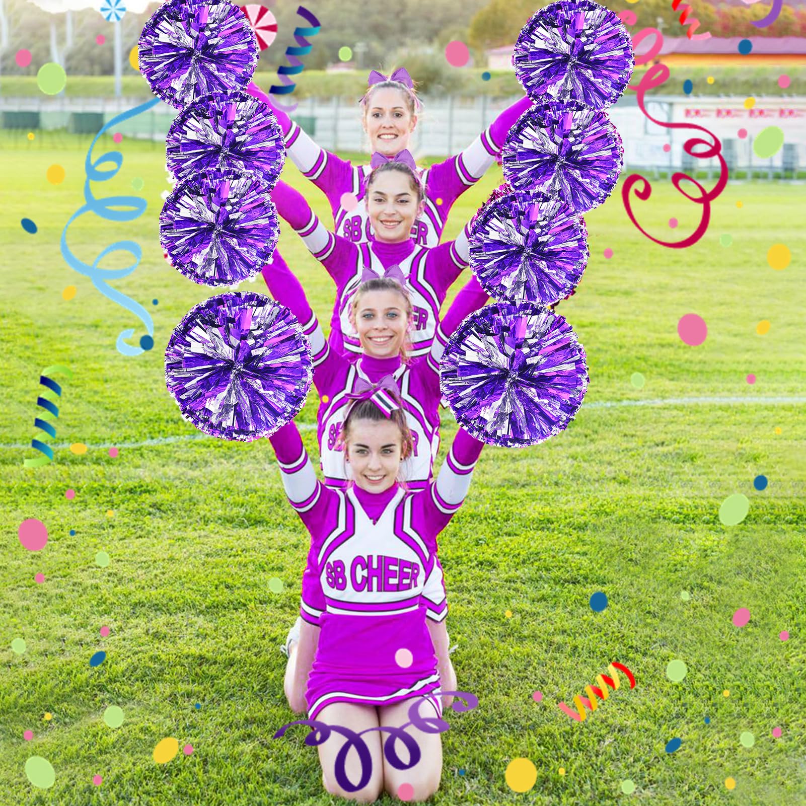 Pompones de Animadora Morado 3 Piezas Meanju para Deportes Fiestas